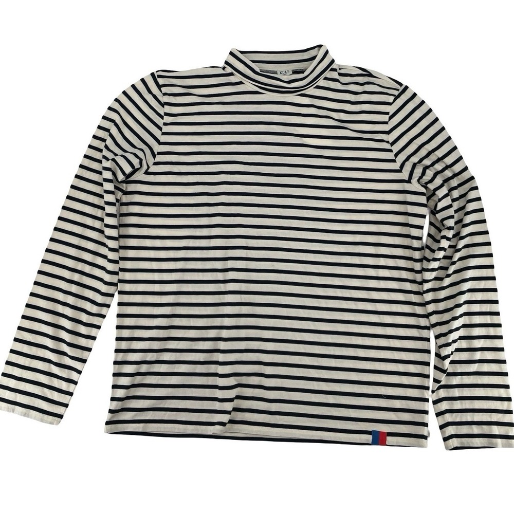 Kule Shirt Mister The Turtleneck Large Cream Navy Blue Striped Good